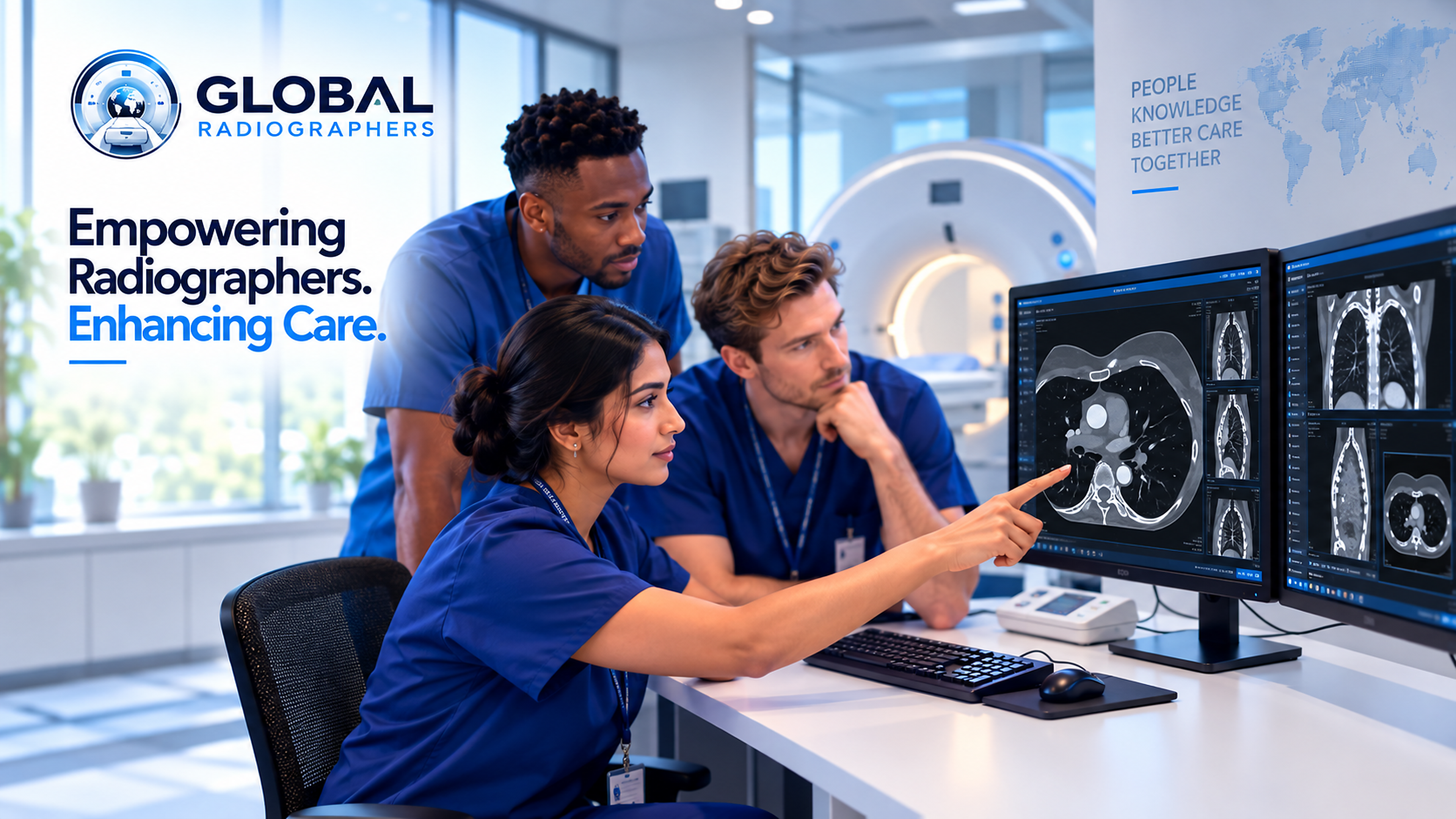 Radiographers collaborating in a modern imaging department